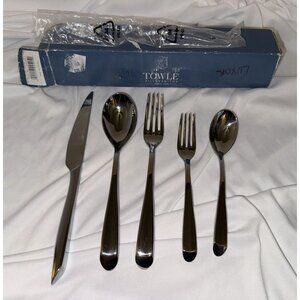 Towle 5 Pc PETAL Stainless Satin 18/8 Beveled Tip Place Setting Disc New In Box